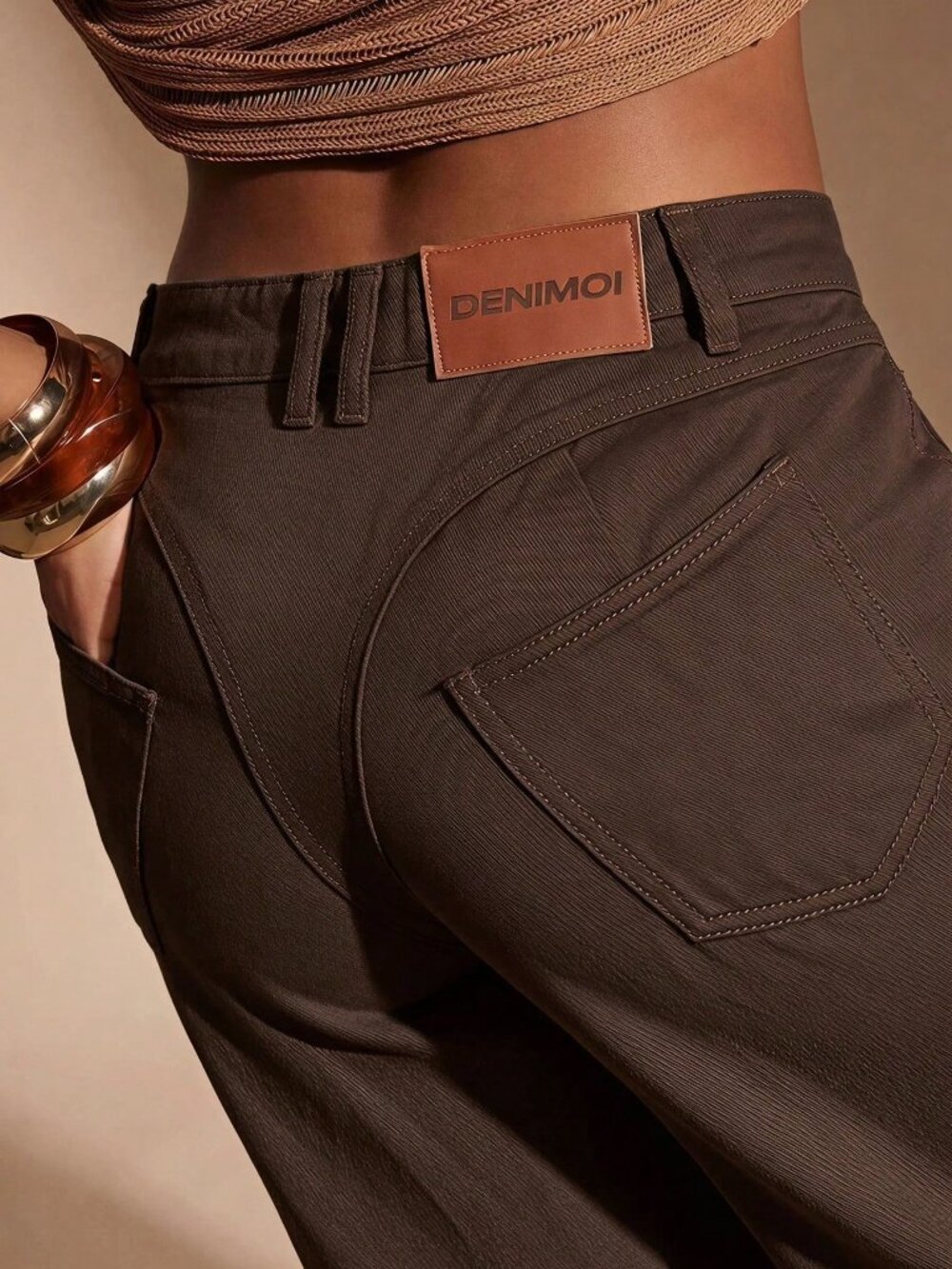 Chocolate Brown Casual Women's Denim Jeans - Picture 5 of 5
